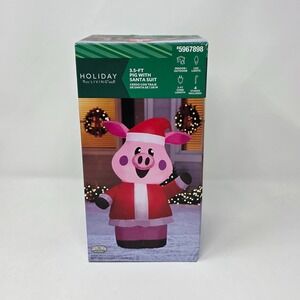 Holiday‎ Living Pig in Santa Suit 3.5' Airblown Inflatable LED Lights Christmas